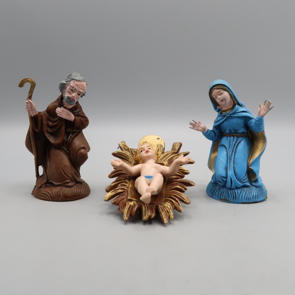 Vintage Nativity Mary Jesus Joseph Manger Italy Plastic Creche 3.5" Replacement